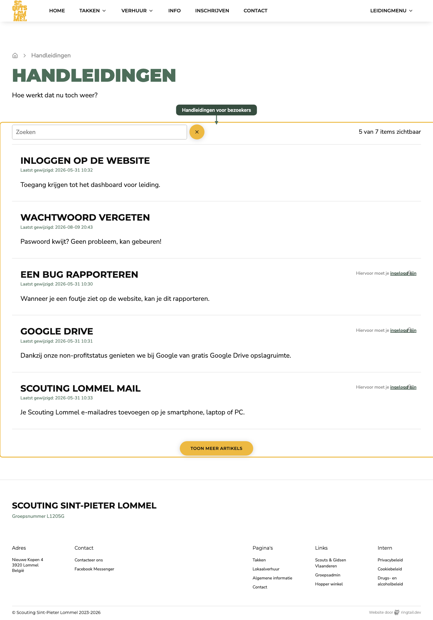 De handleidingenpagina voor bezoekers