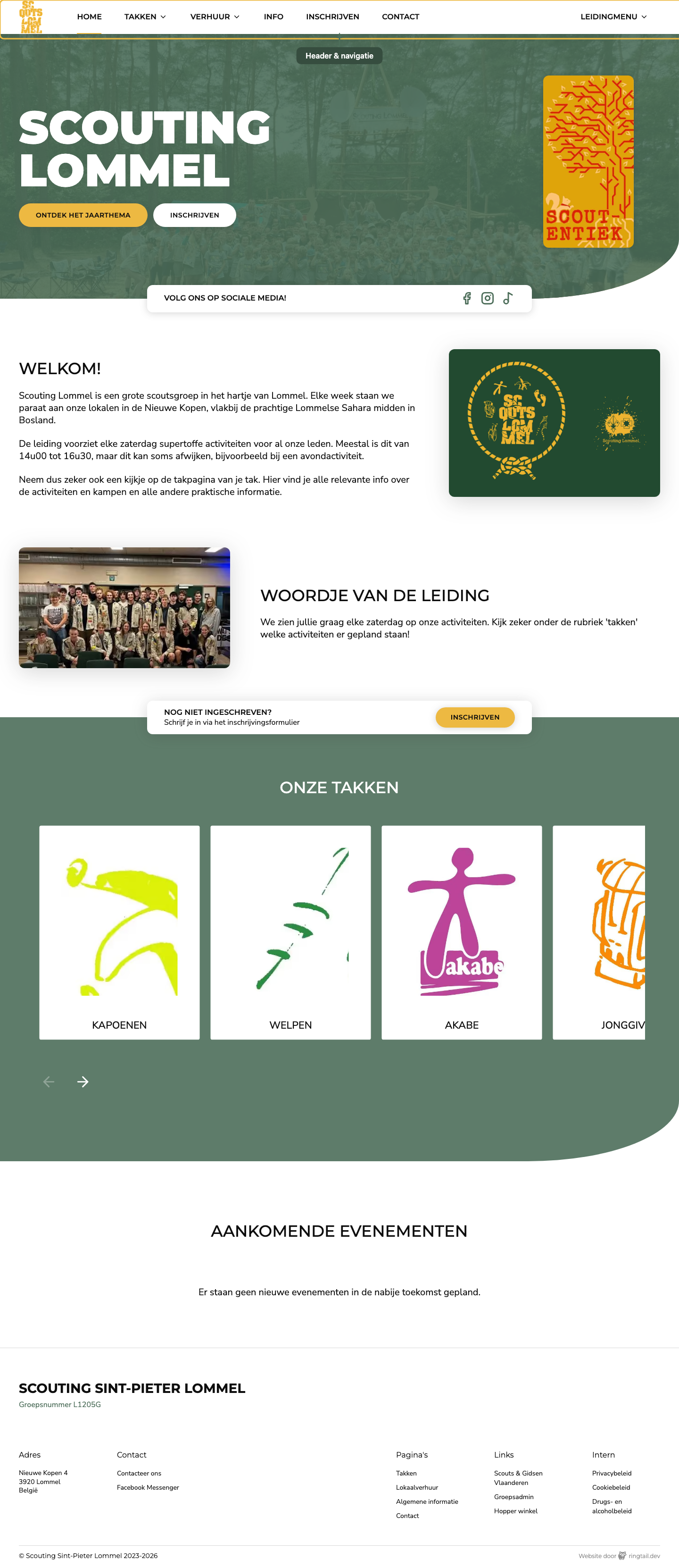 De homepage van scoutinglommel.be zoals bezoekers die zien