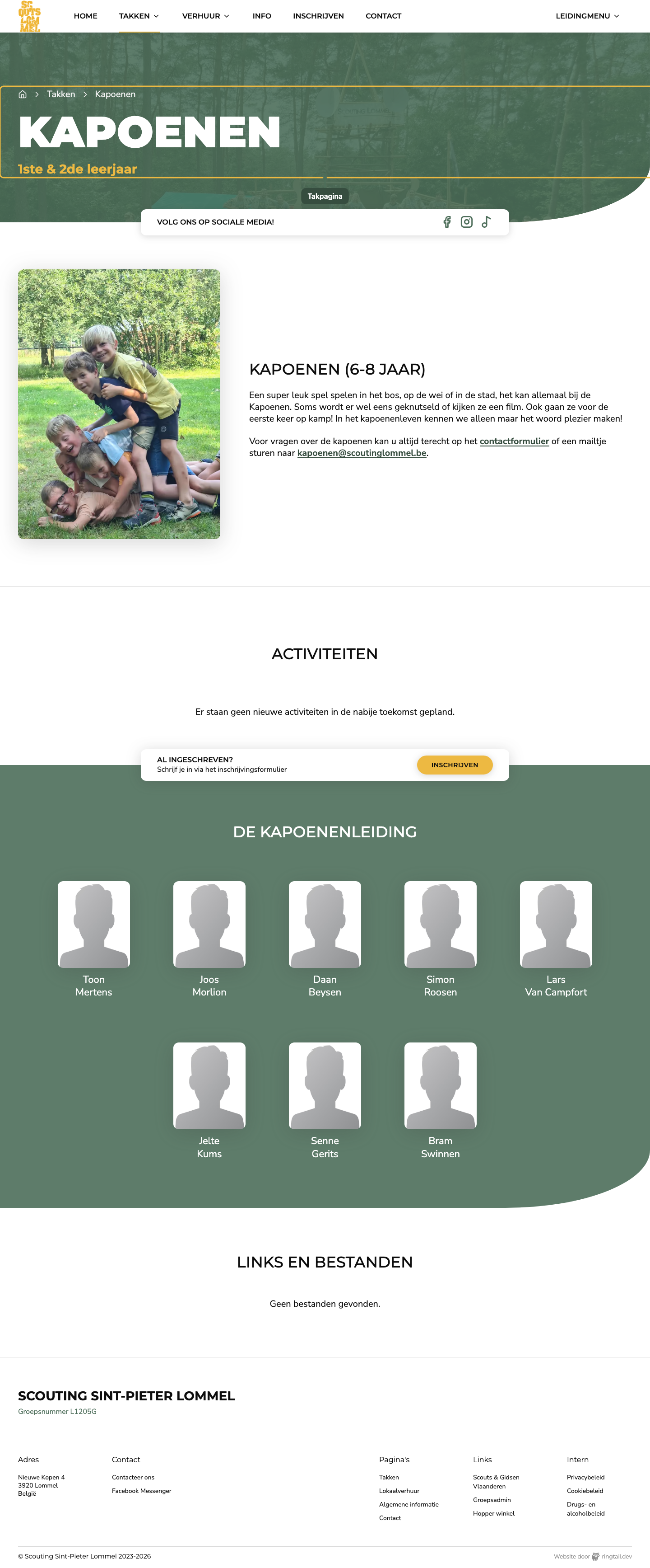 De pagina van één tak op de website
