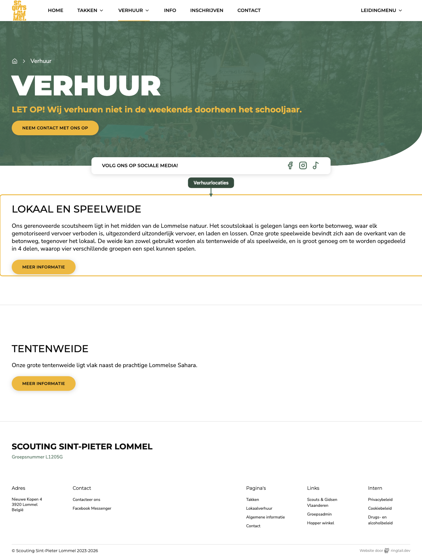 De verhuurpagina op de website